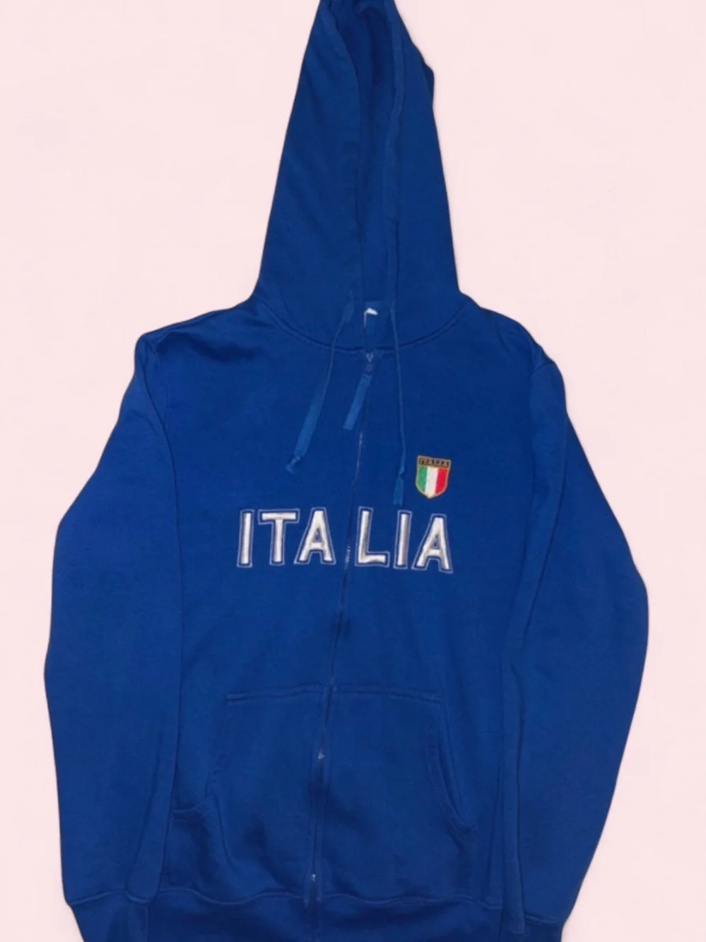 Blue Italia Zip-Up Hoodie with Crest Detail